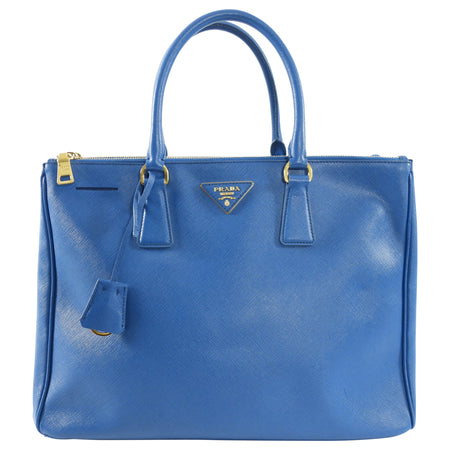 Prada Medium Blue Saffiano Leather Galleria Medium Double Zip Bag