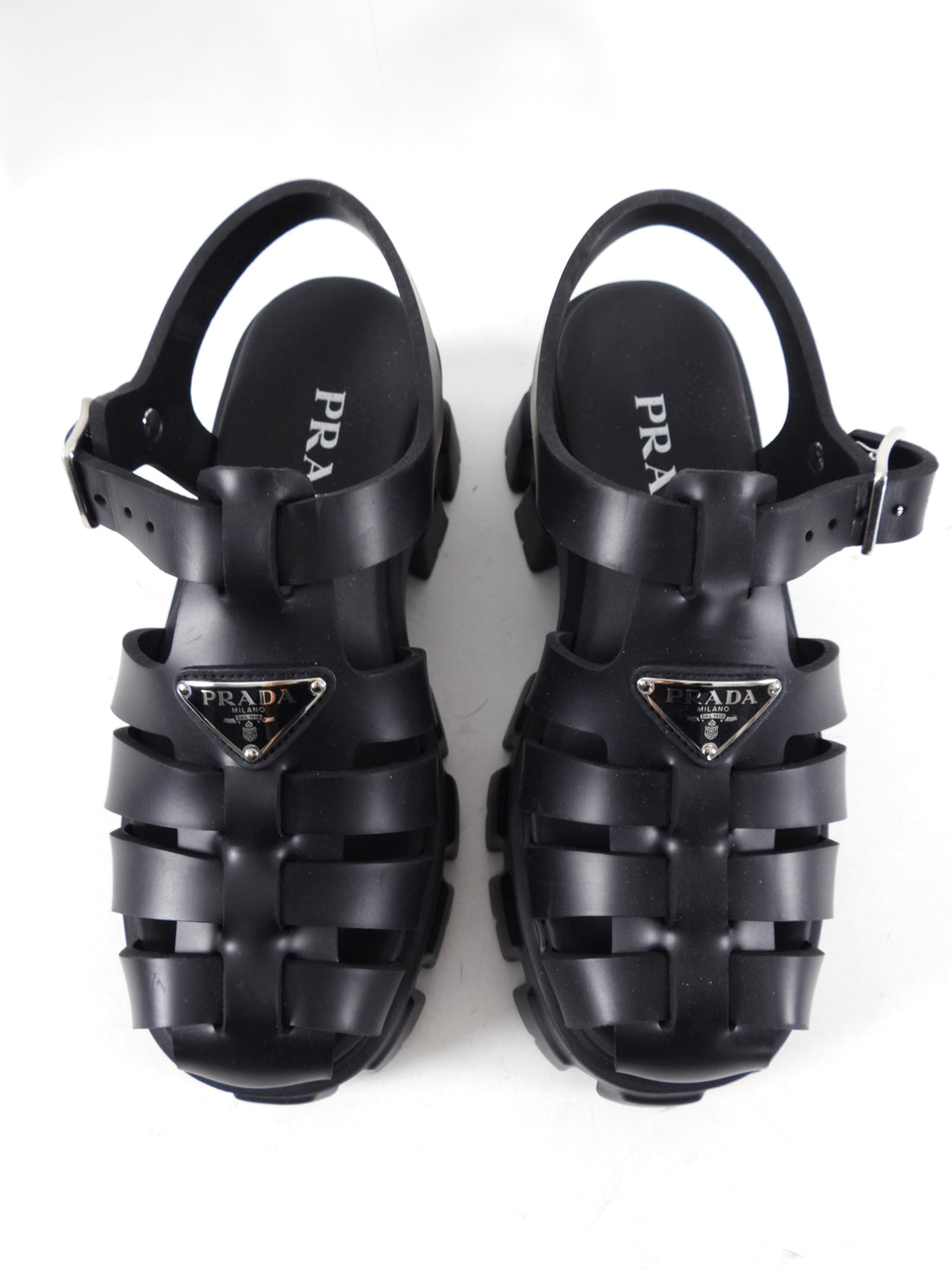 Prada Black Rubber Fisherman Monolith Sandals - 37