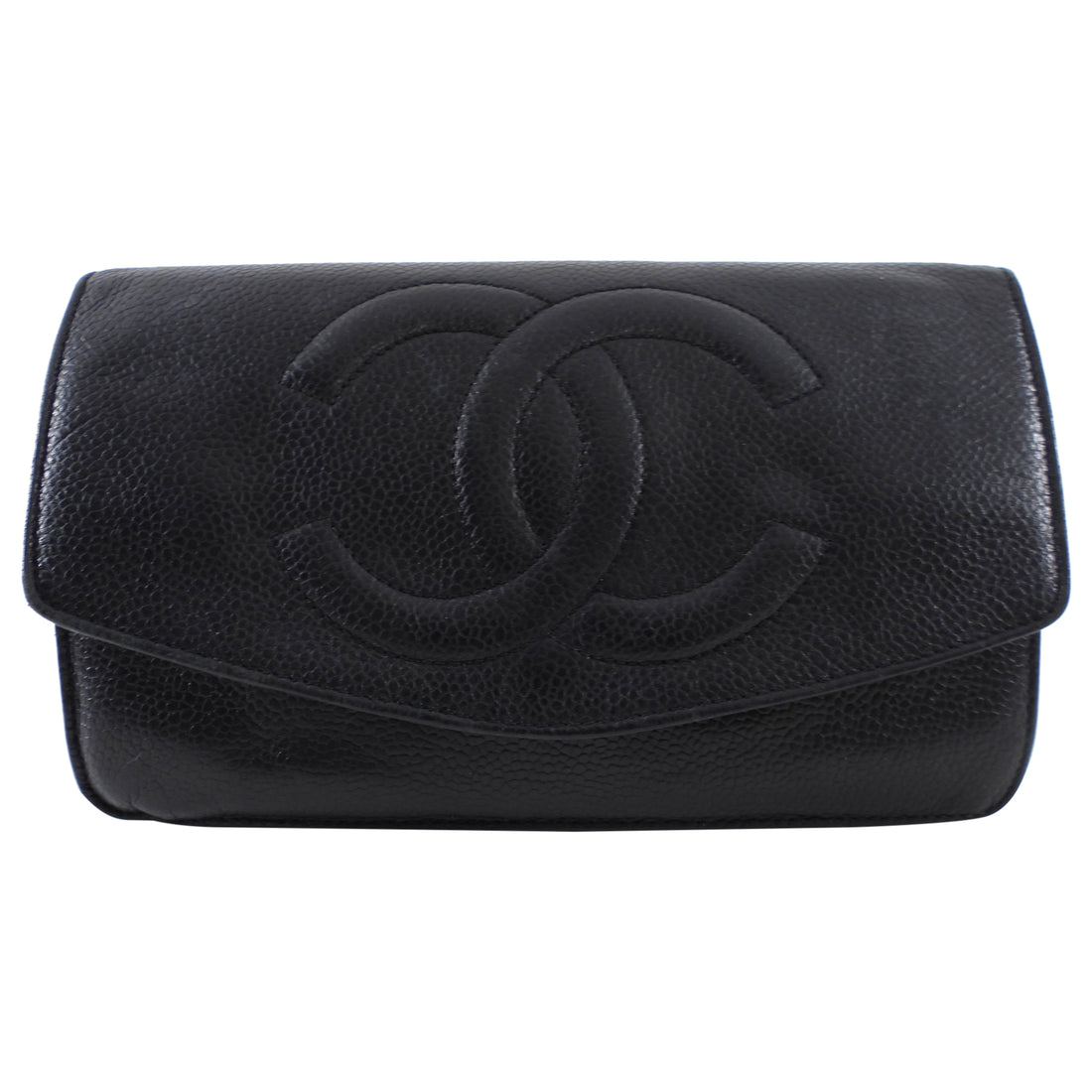 Chanel 1994 Vintage Timeless Classic Black Caviar Leather Wallet / Clutch