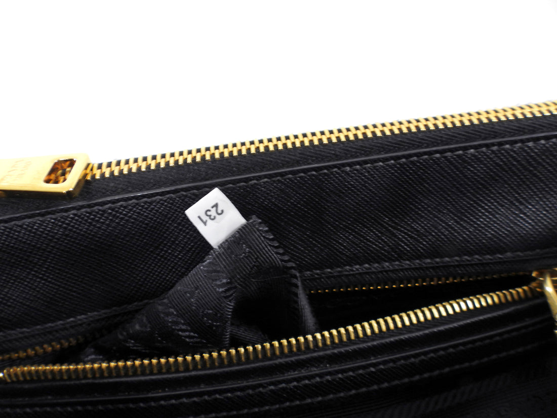 Prada Small Black Saffiano Leather Double Zip Galleria Tote Bag
