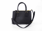 Prada Small Black Saffiano Leather Double Zip Galleria Tote Bag