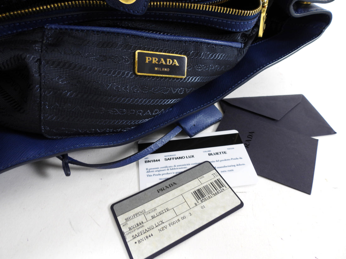 Prada Dark Blue Saffiano Leather Large Galleria Tote Bag