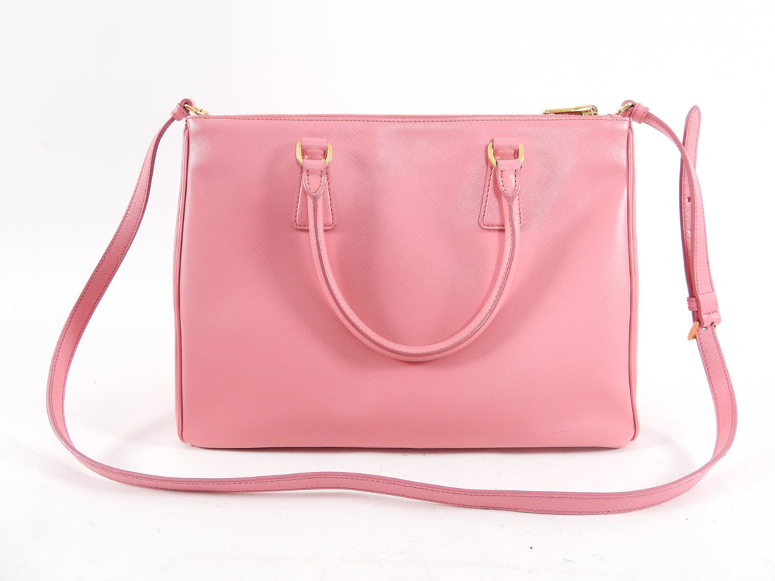 Prada Pink Saffiano Leather Double Zip Galleria Bag