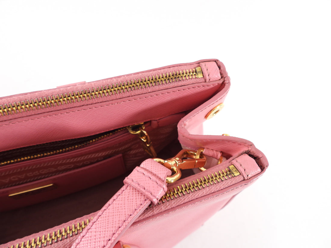 Prada Pink Saffiano Leather Double Zip Galleria Bag