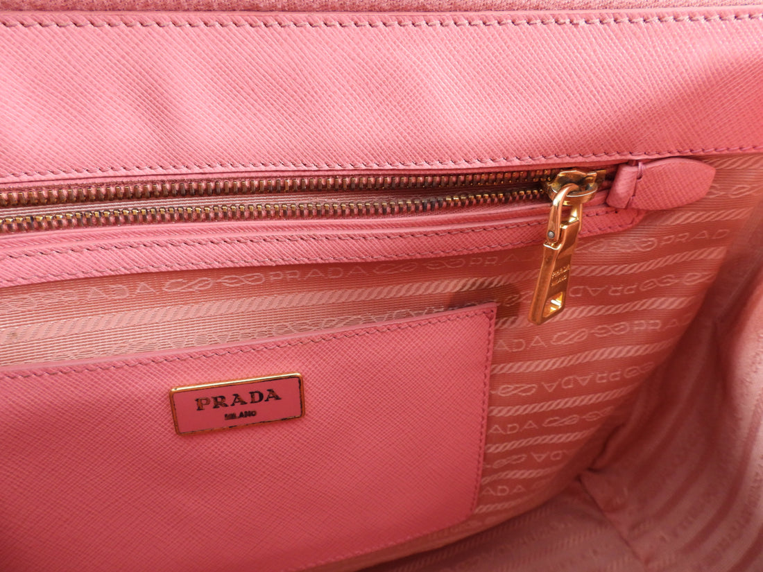 Prada Pink Saffiano Leather Double Zip Galleria Bag