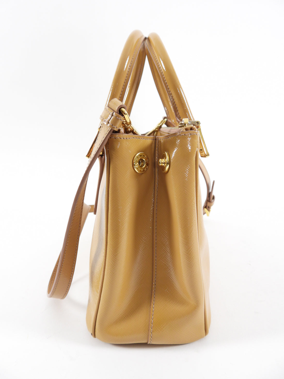 Prada Caramel Small Patent Leather Galleria Two-Way Tote Bag – I