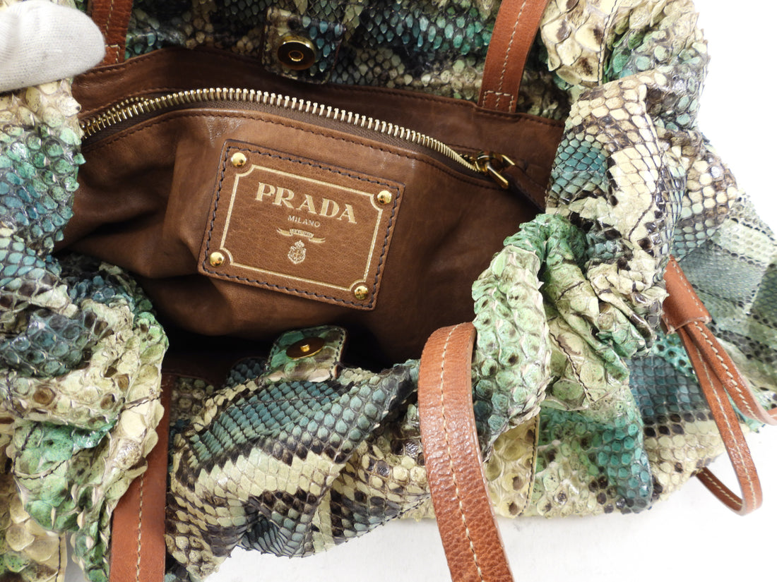 Prada Green Python Snakeskin Large Shoulder Bag