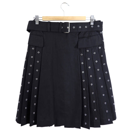 Prada Black Cotton Pleated Grommet Skirt with Belt - IT42 / 6