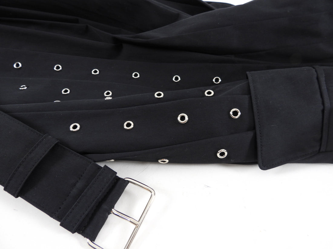 Prada Black Cotton Pleated Grommet Skirt with Belt - IT42 / 6