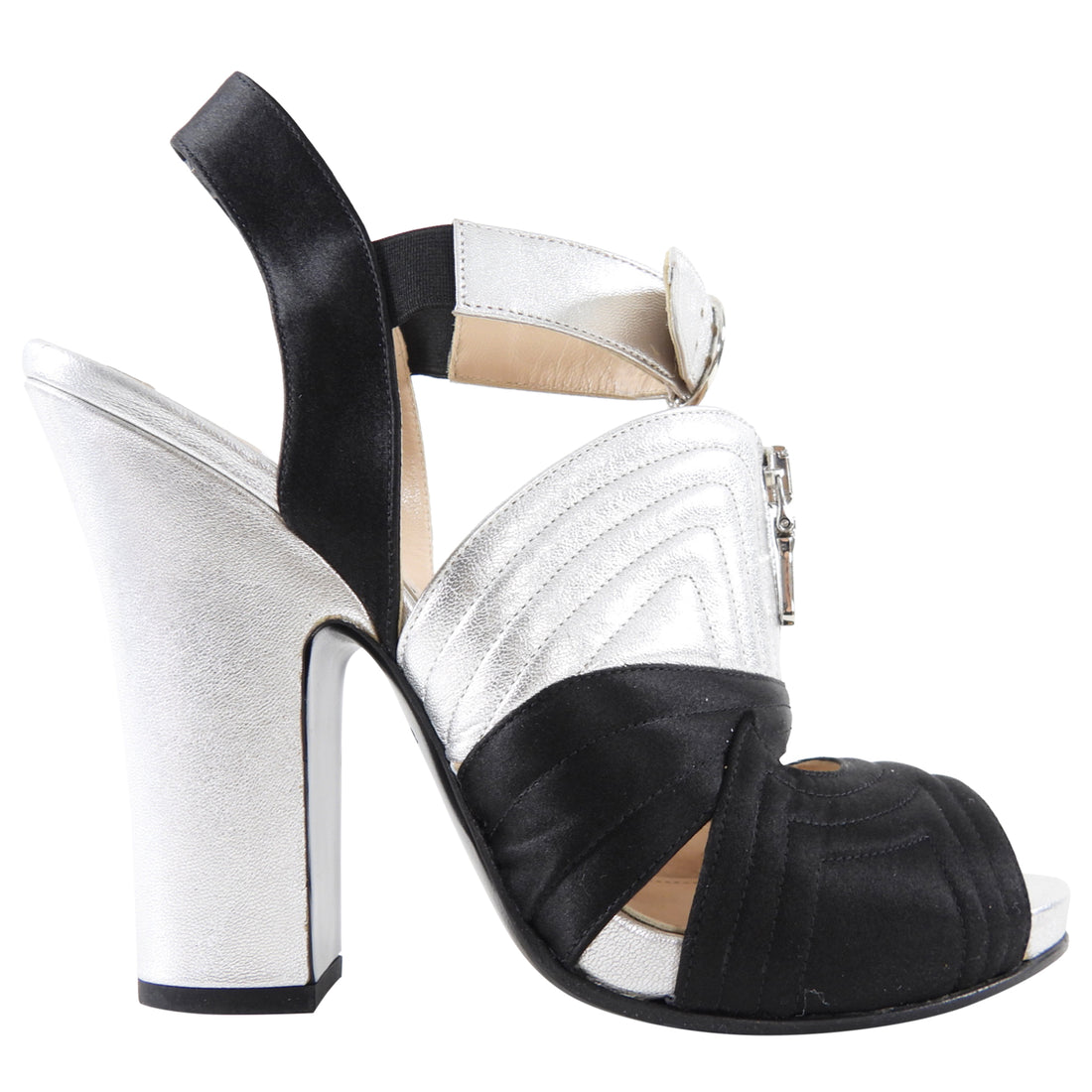 Prada Black and Silver Metallic Platform Sandals - 40