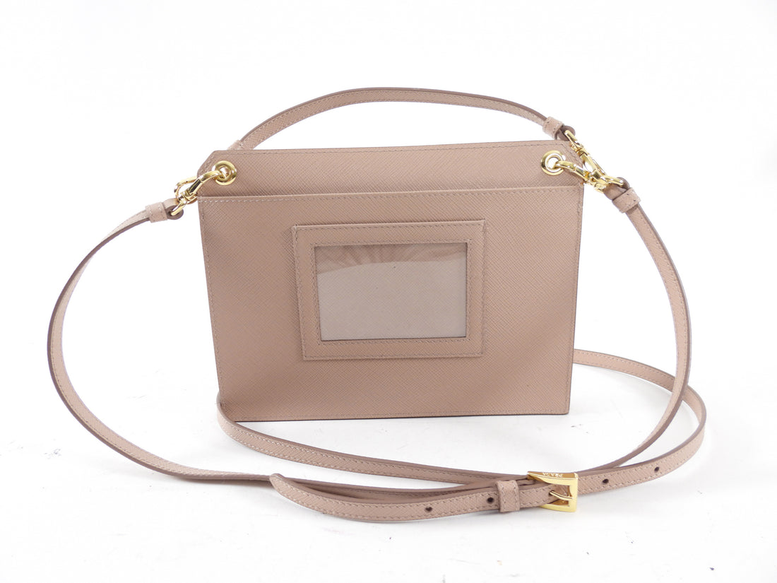 Prada Beige Saffiano Phone Case / Two-Way Crossbody Bag