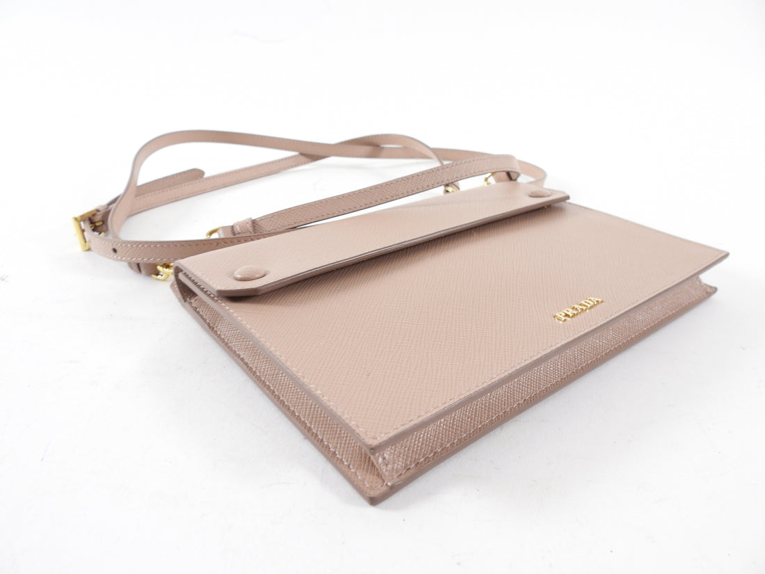 Prada Beige Saffiano Phone Case / Two-Way Crossbody Bag