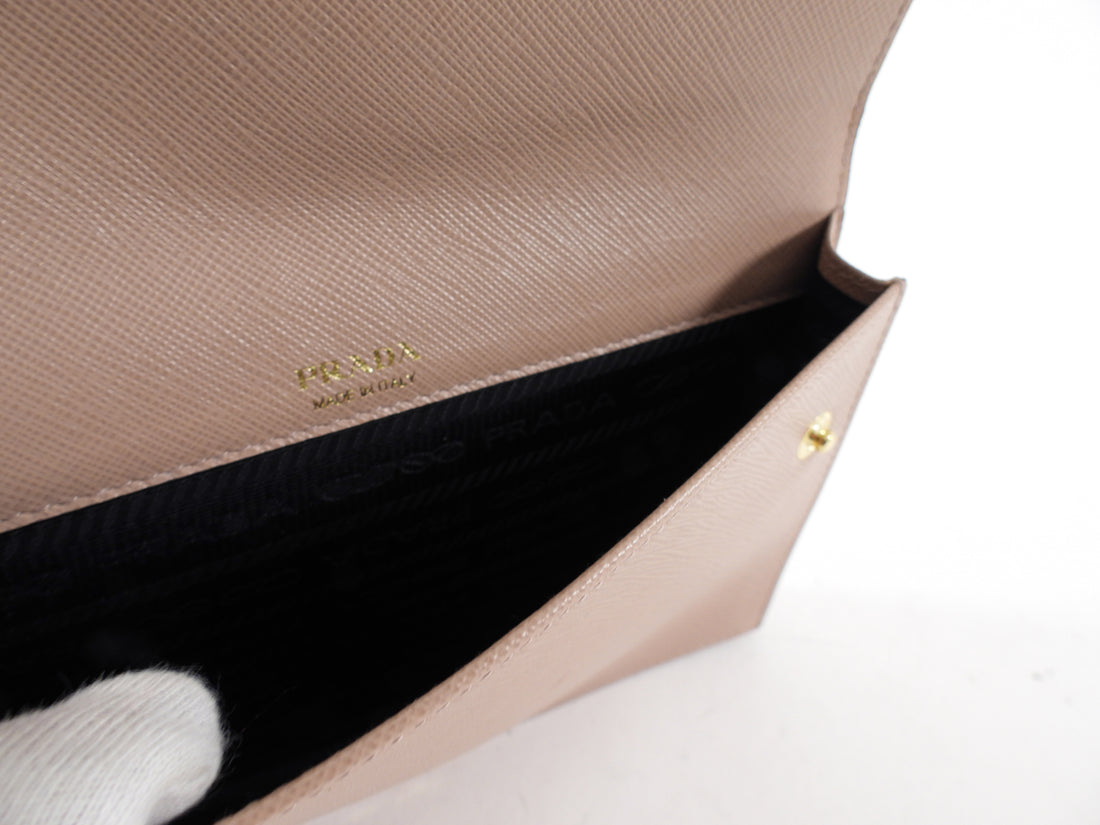 Prada Beige Saffiano Phone Case / Two-Way Crossbody Bag