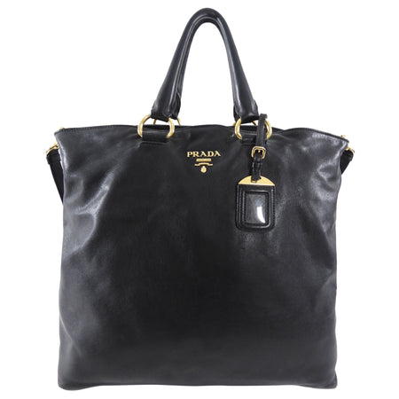 Prada Black Soft Calf Leather Two Way Tote Bag