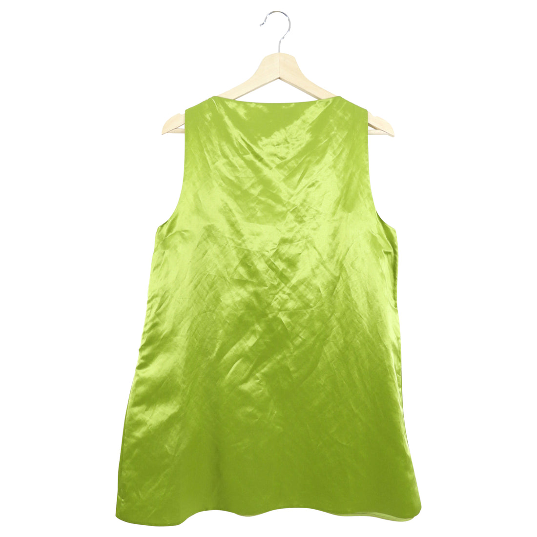 Prada Lime Green Satin Shift Dress with Triangle Logo - M (8) I MISS YOU VINTAGE Prada Lime Green Satin Shift Dress with Triangle Logo - M (8) I MISS YOU VINTAGE