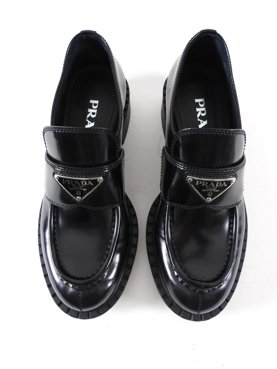 Prada Black Brushed Leather Loafers - 36 / 36.5