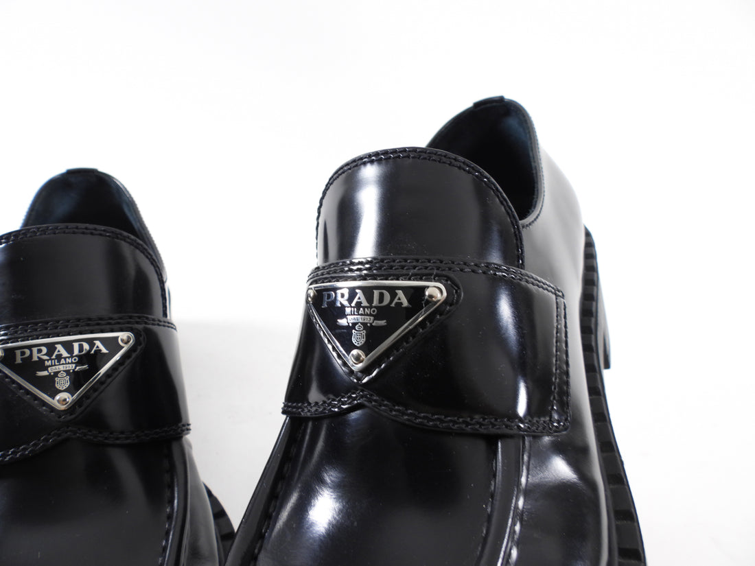 Prada Black Brushed Leather Loafers - 36 / 36.5
