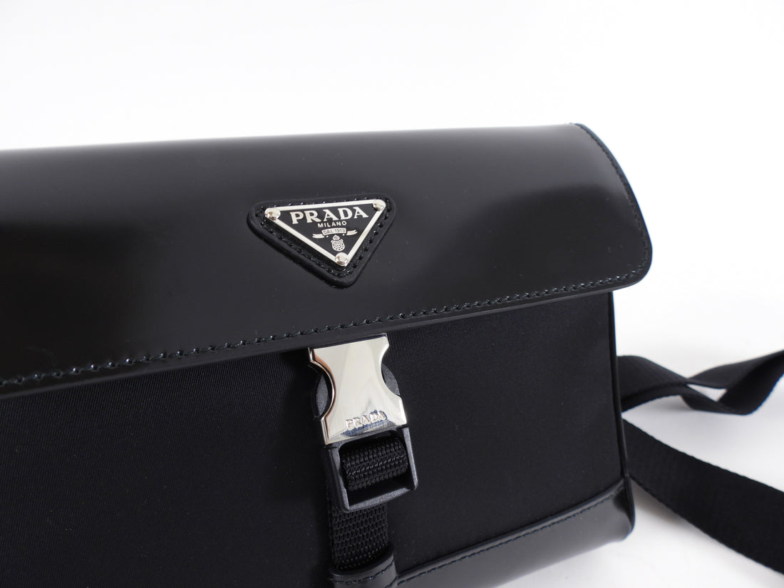 Prada 2023 Black Nylon and Leather Small Crossbody Bag