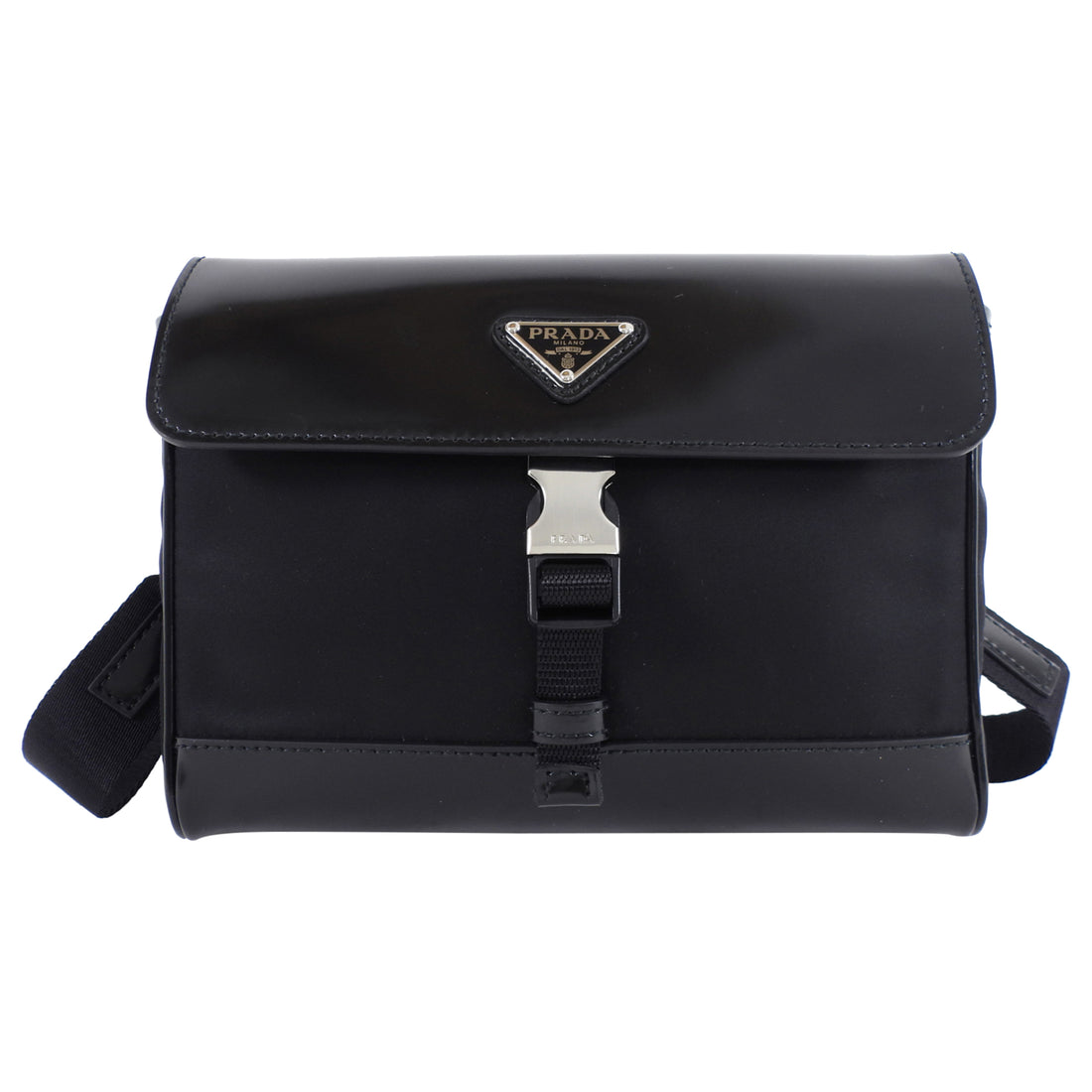 Prada 2023 Black Nylon and Leather Small Crossbody Bag