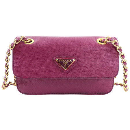 Prada Magenta Saffiano Leather Mini Chain Crossbody Bag