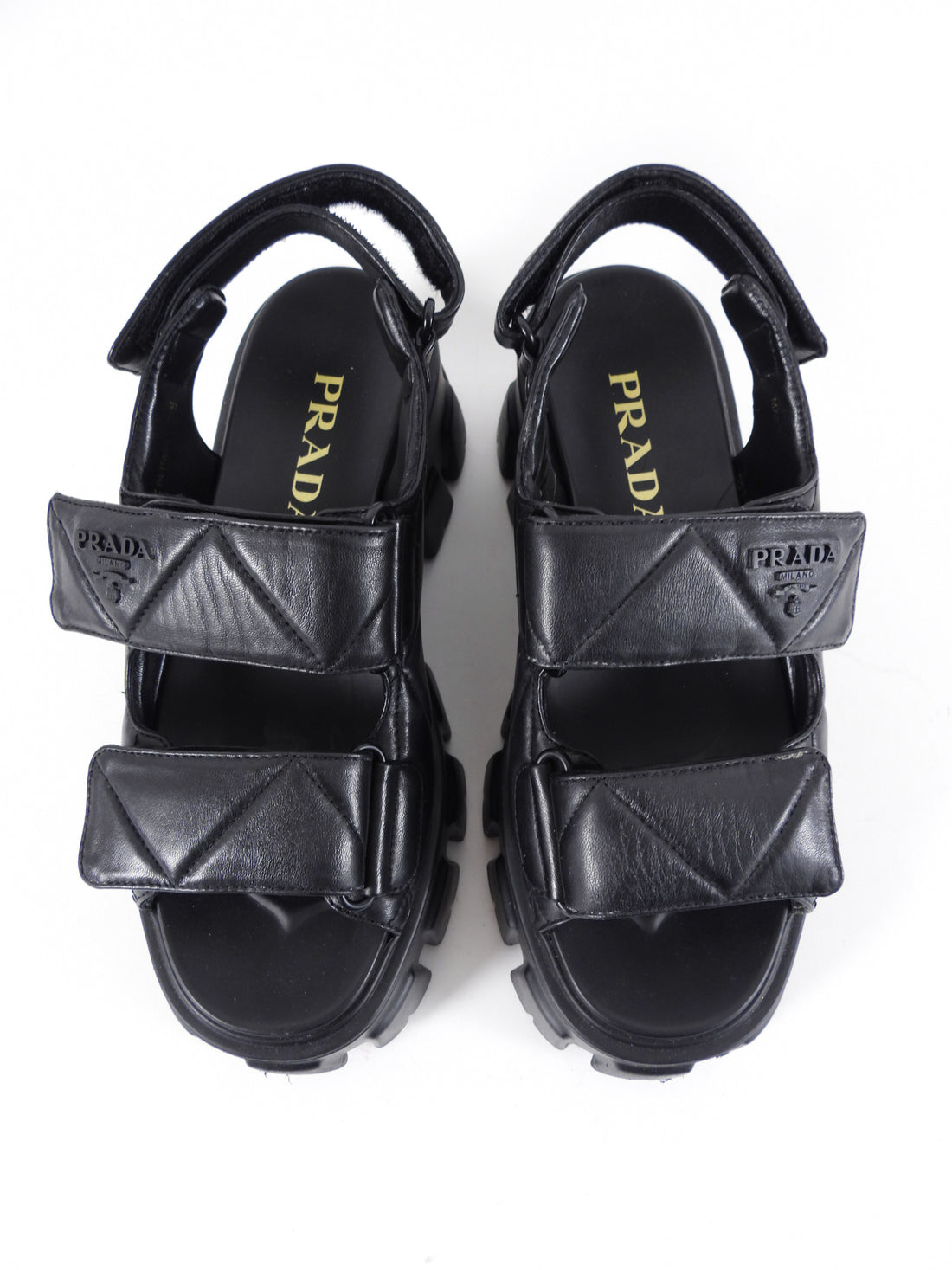 Prada Quilted Leather Monolith Platform Sandals - 38