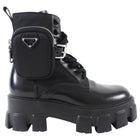 Prada Black Leather Re-Nylon Monolith Ankle Boot with Pouch - 37.5