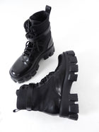 Prada Black Leather Re-Nylon Monolith Ankle Boot with Pouch - 37.5