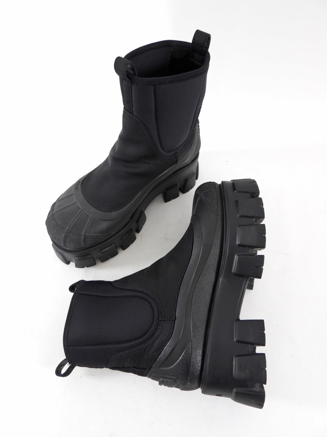 Prada Black Re-Nylon Monolith Platform Duck Boots - 37
