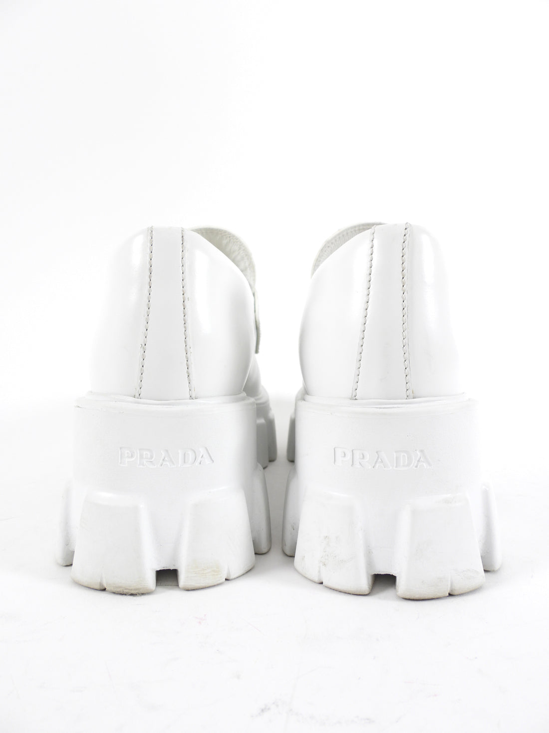 Prada White Leather Monolith Lug Sole Loafers - 38.5 / US 8.5