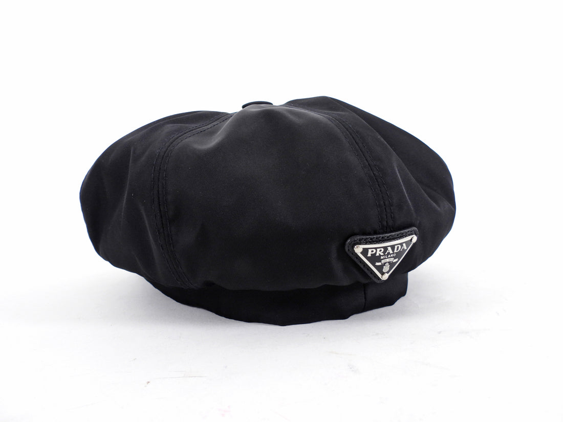 Prada Black Re-Nylon Newsboy Cap - M