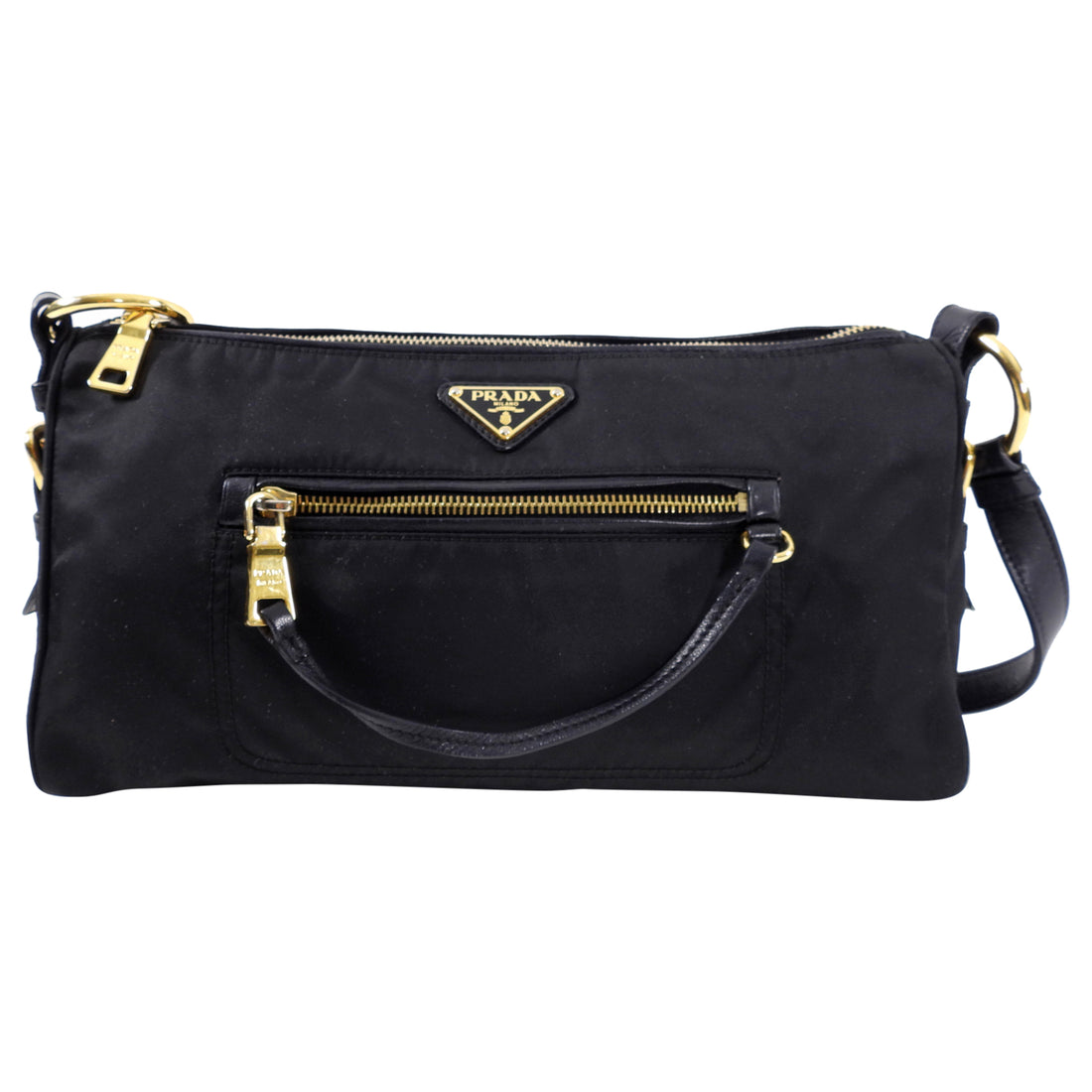 Prada Vintage Black Nylon and Goldtone Shoulder Bag