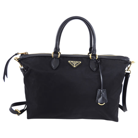 Prada Black and Gold Nylon Tessuto Two Way Tote Bag