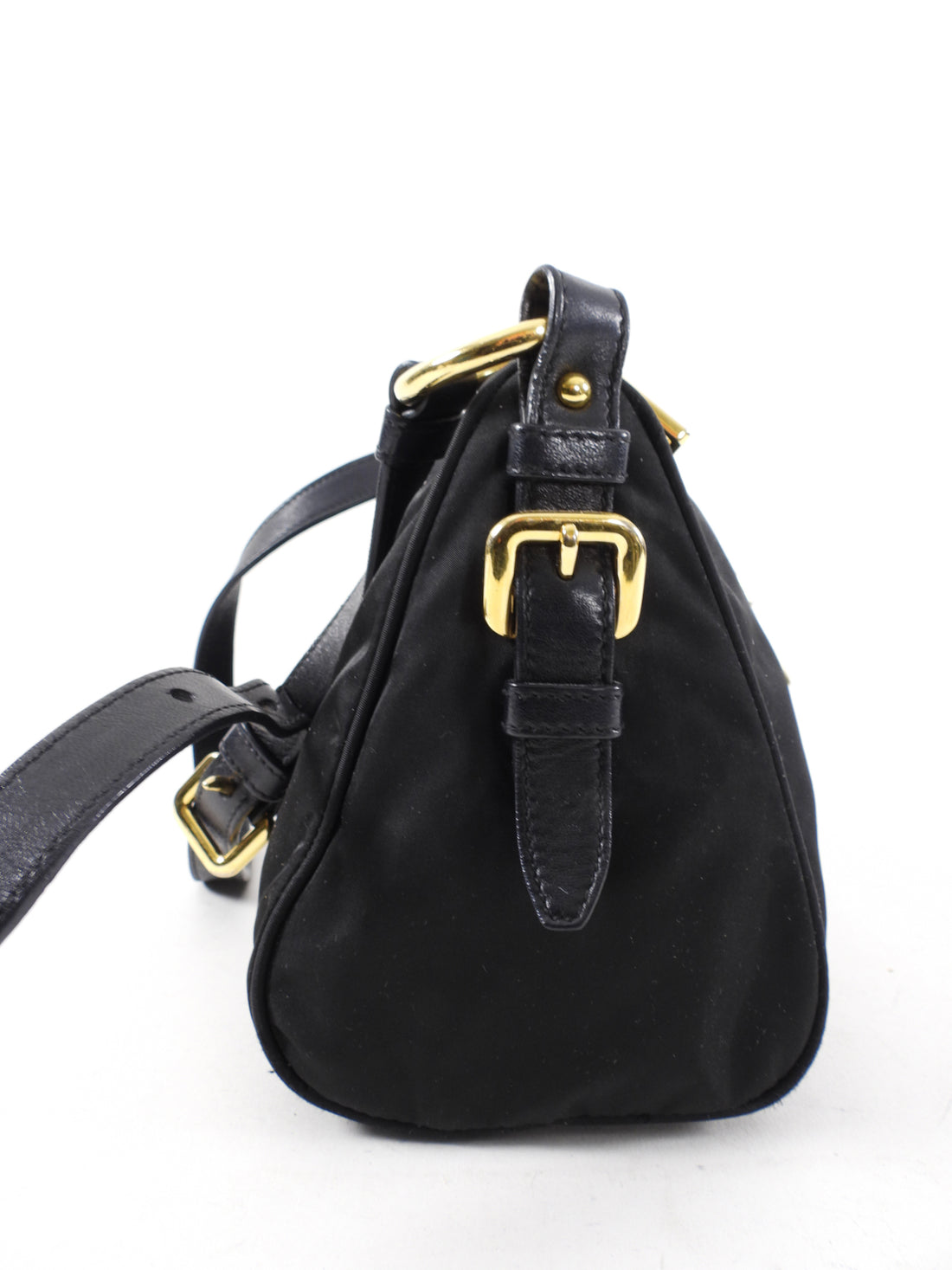 Prada Vintage Black Nylon and Goldtone Shoulder Bag