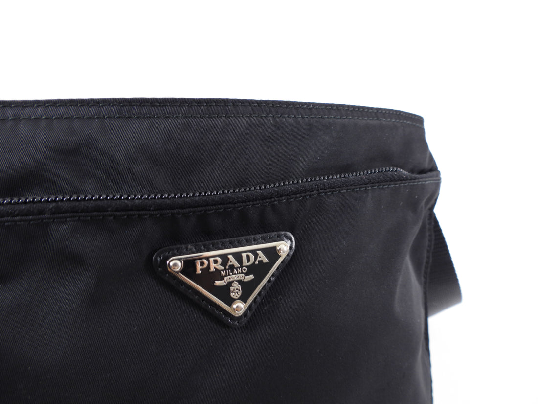 Prada Vintage Black Nylon Small Flat Messenger Bag