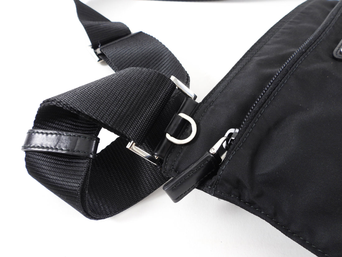 Prada Vintage Black Nylon Small Flat Messenger Bag