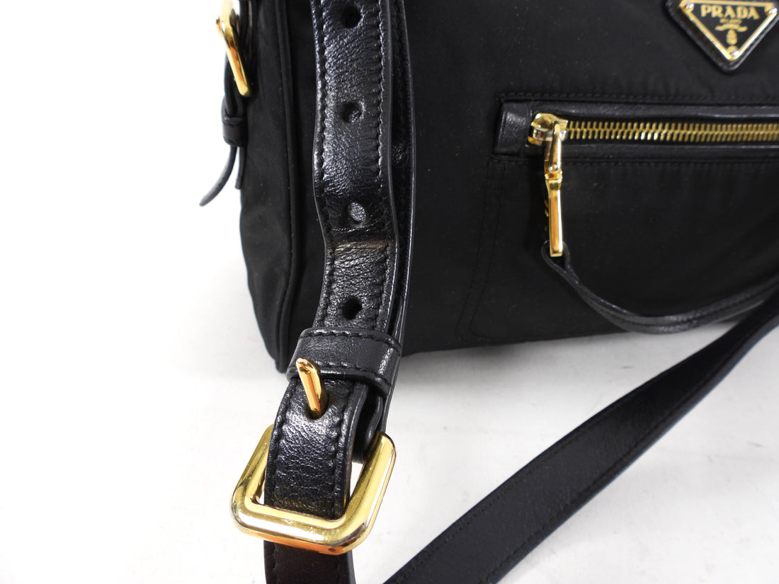 Prada Vintage Black Nylon and Goldtone Shoulder Bag