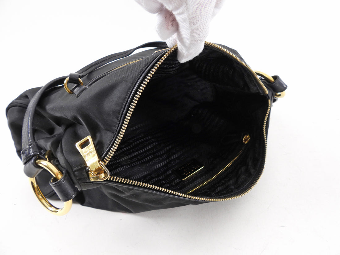 Prada Vintage Black Nylon and Goldtone Shoulder Bag