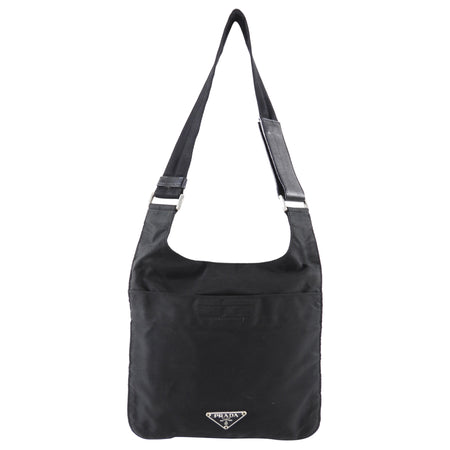 Prada Small Vintage Black Tessuto Nylon Flat Shoulder Bag