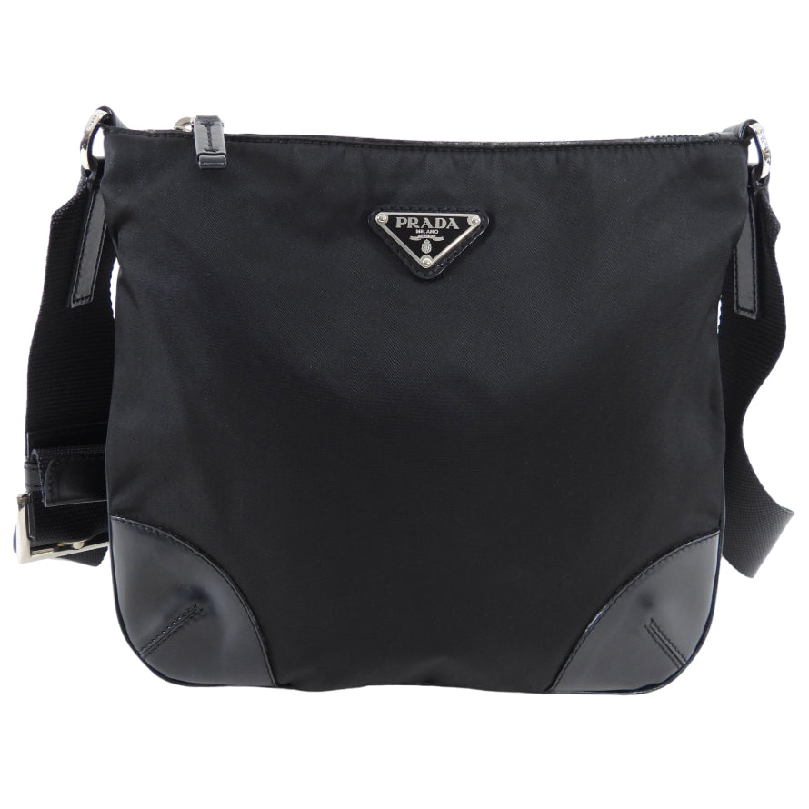 Prada Vintage Black Nylon and Leather Messenger Shoulder Bag