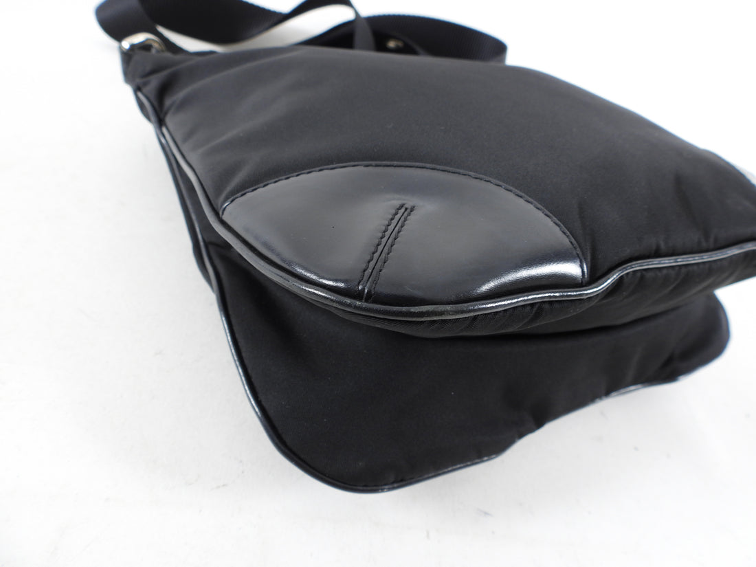 Prada Vintage Black Nylon and Leather Messenger Shoulder Bag