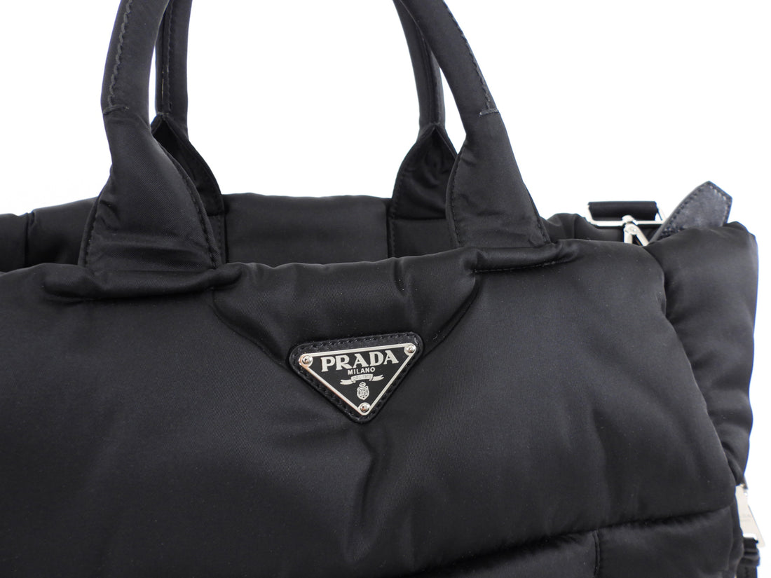 Prada Black Nylon Tessuto Quilted Bomber Tote Bag