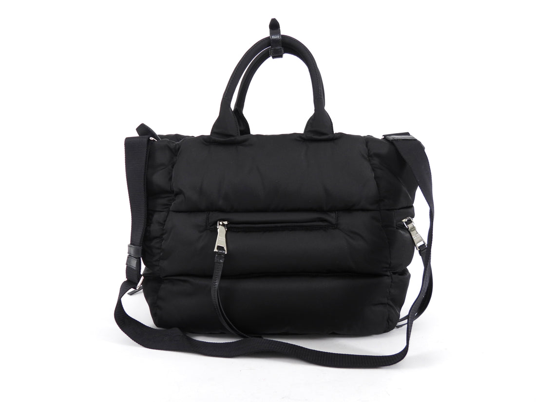 Prada Black Nylon Tessuto Quilted Bomber Tote Bag