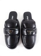 Prada Black Leather Puffy Flat Slide Slippers - 37