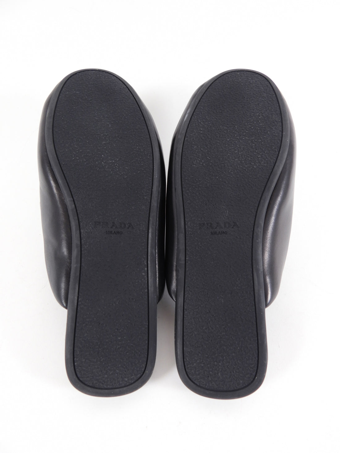 Prada Black Leather Puffy Flat Slide Slippers - 37