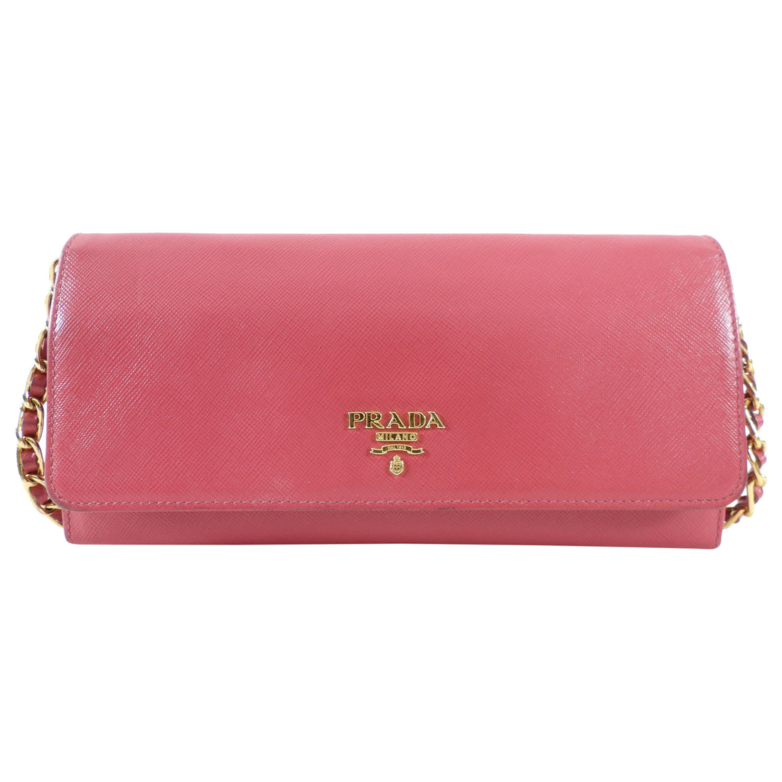 Prada Cherry Pink Saffiano Leather Wallet on Chain Crossbody Bag