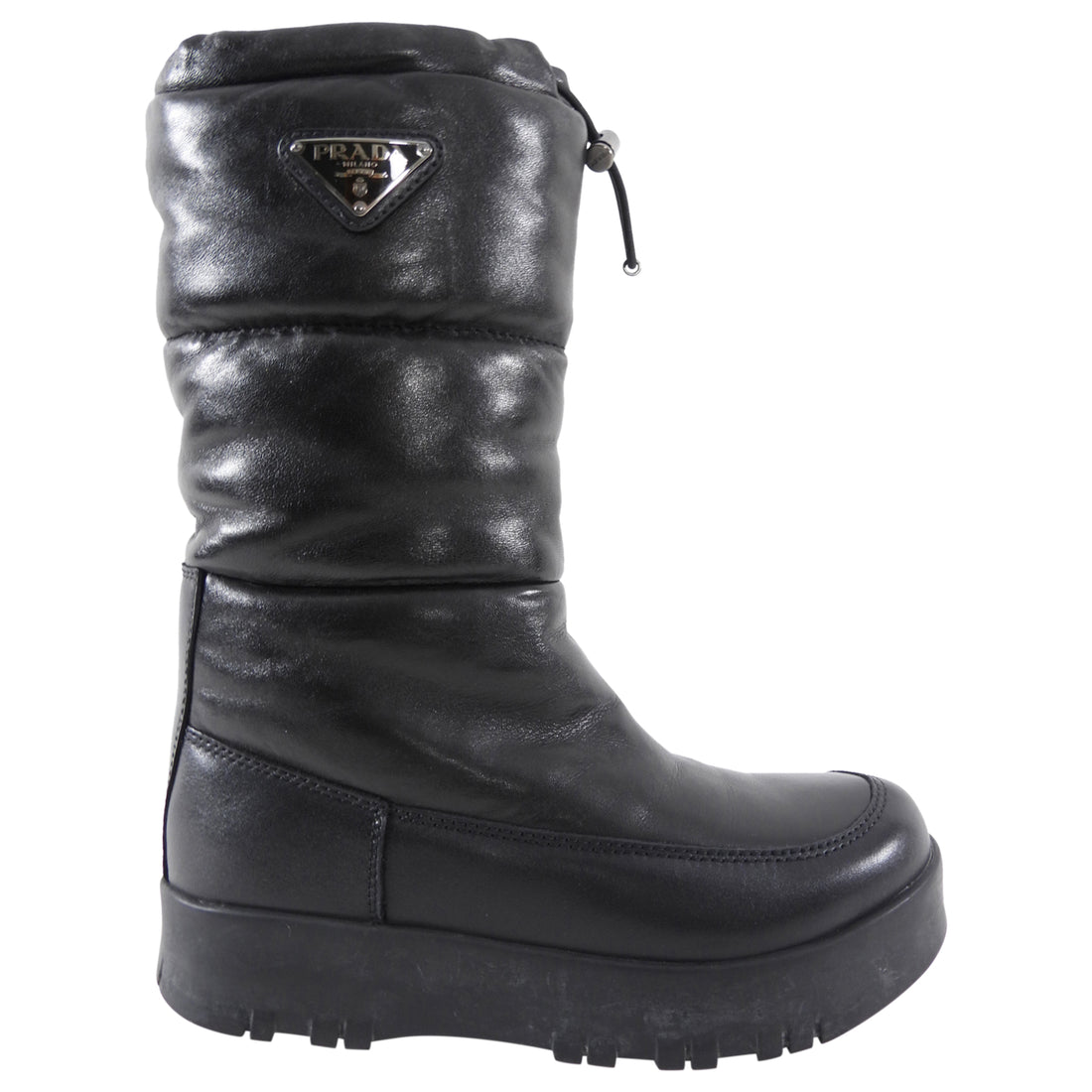 Prada Black Leather Puffer Snow Boots - 37