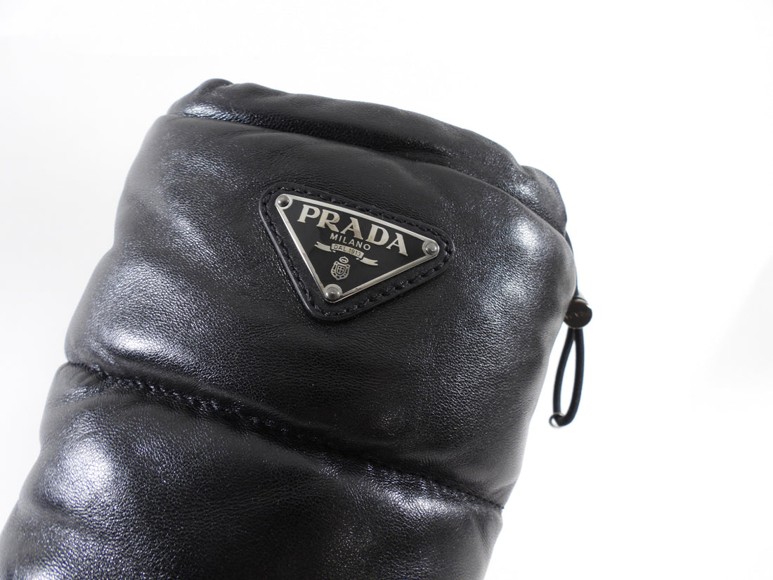 Prada Black Leather Puffer Snow Boots - 37