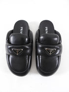 Prada Black Leather Triangle Logo Puffer Slide Mule Shoes - 36.5 / 37