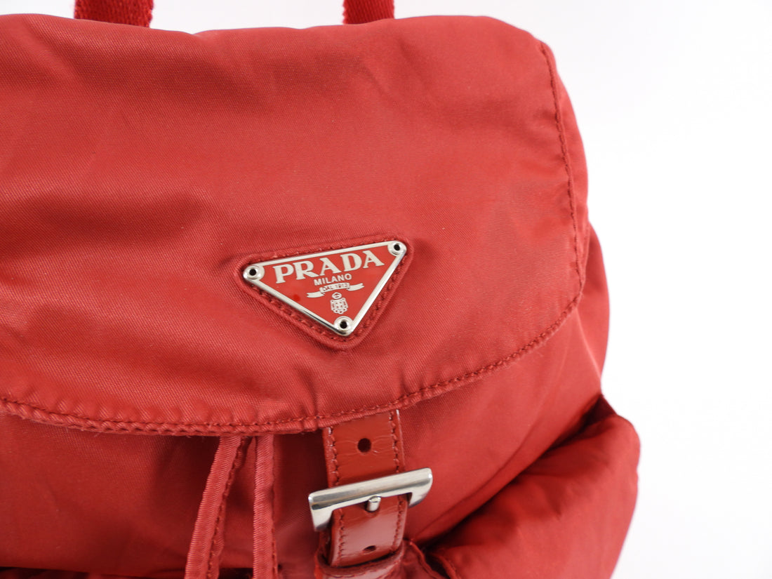 Prada Red Nylon Small Vintage 1990's Backpack