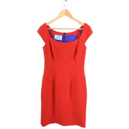 Prada Red Wool Seamed Wiggle Dress - M / 8